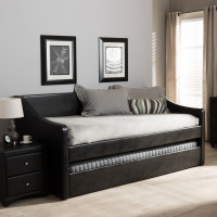 Baxton Studio CF8755-Black-Day Bed Barnstorm Modern and Contemporary Black Faux Leather Upholstered Daybed with Guest Trundle Bed
